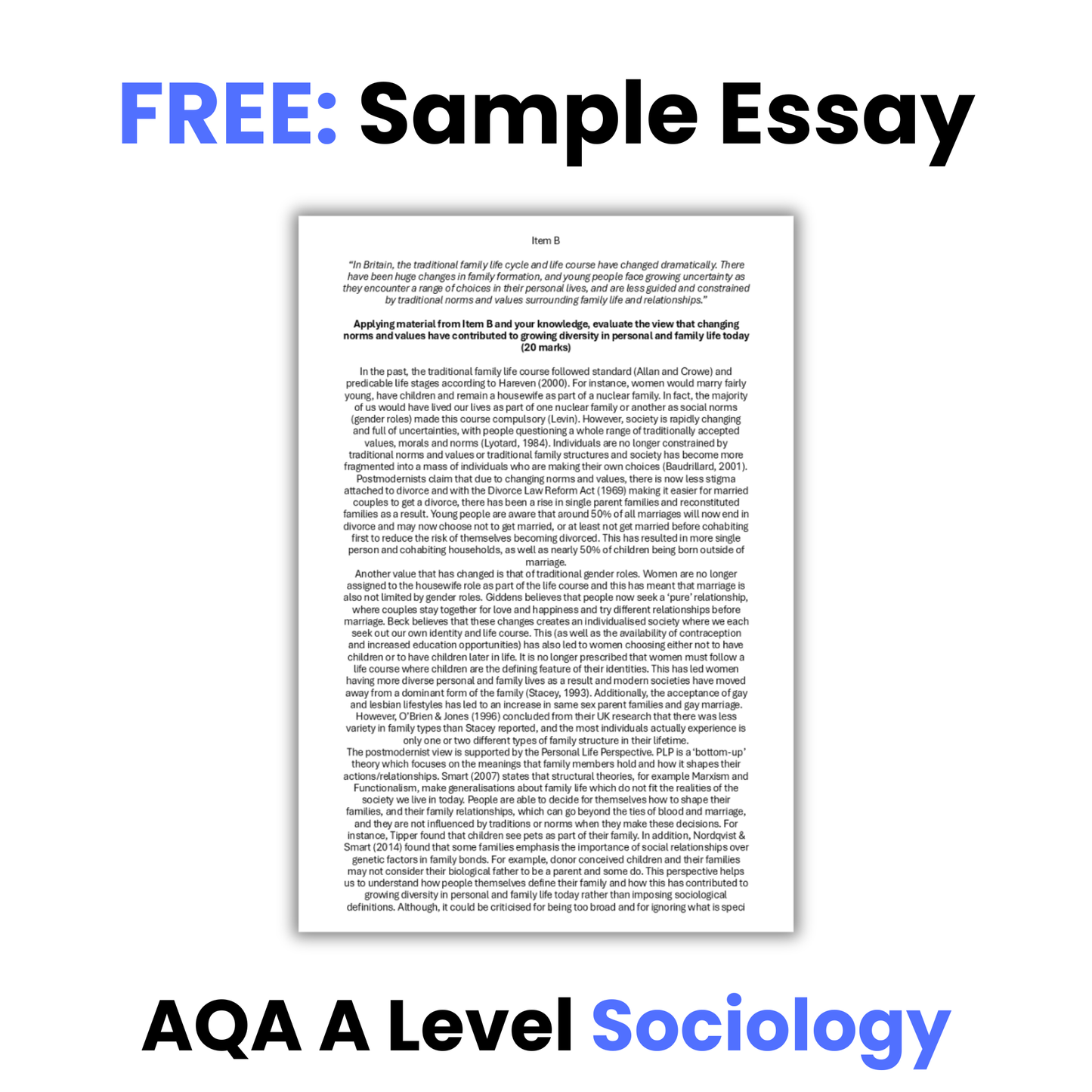 FREE Personal Life Perspective Sample Essay | A Level Sociology (AQA)