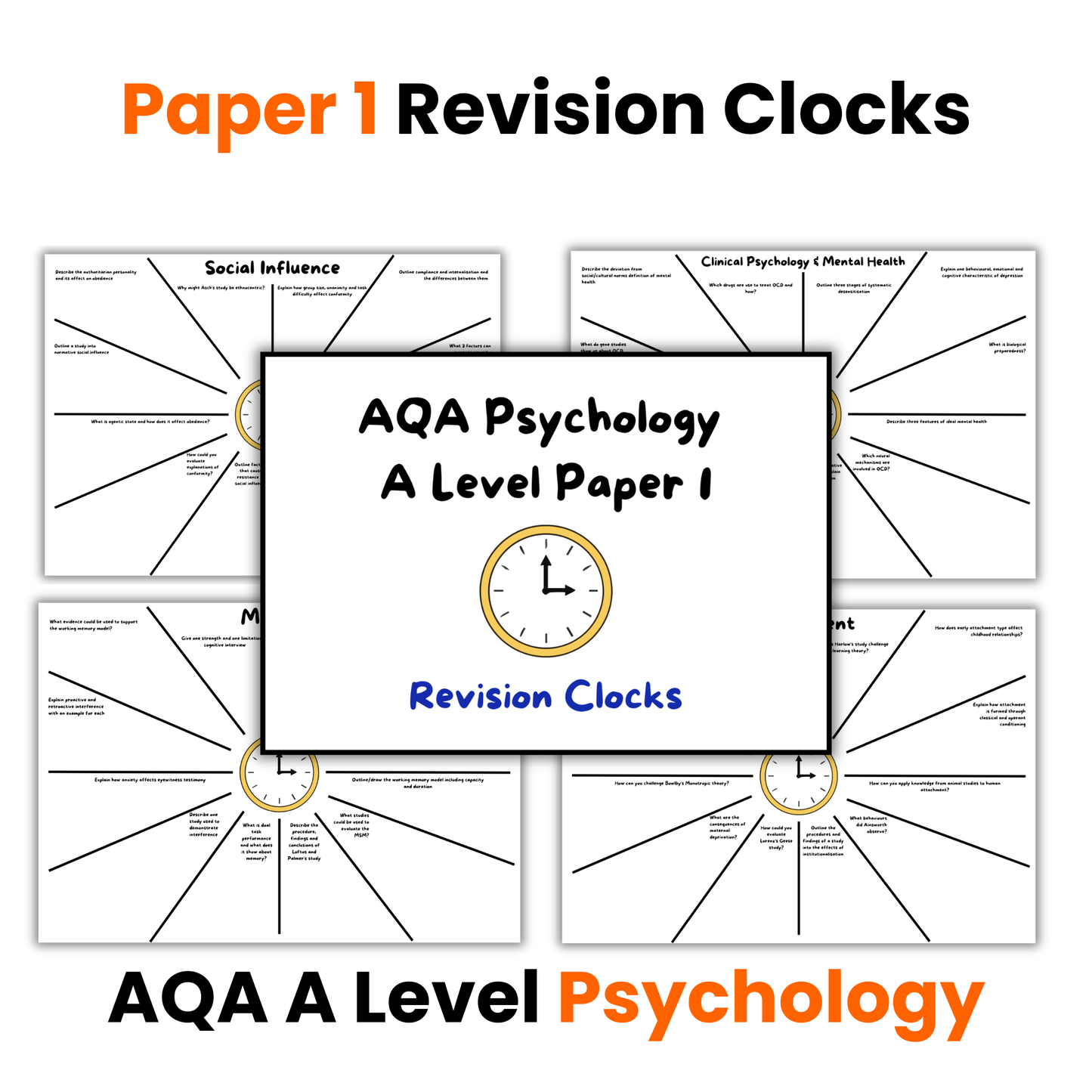 Paper 1 | Revision Clocks | A Level Psychology New Spec (AQA)