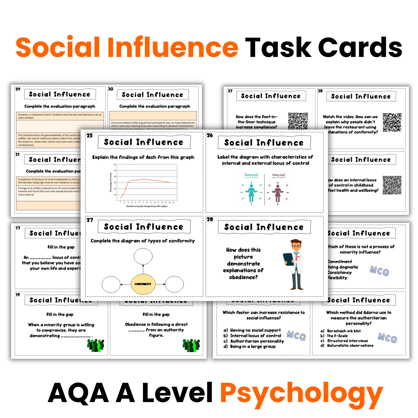 Social Influence Revision Activity | Task Cards | A Level Psychology (AQA)